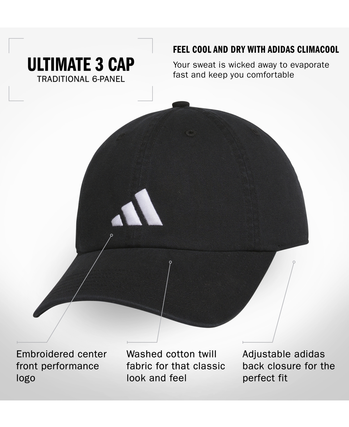 Adidas Originals Men's Ultimate 3 Embroidered Logo Cap In Black,white