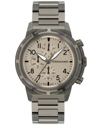 Ferragamo - Men's Swiss Chronograph Sport Gunmetal Ion Plated Bracelet Watch 44mm