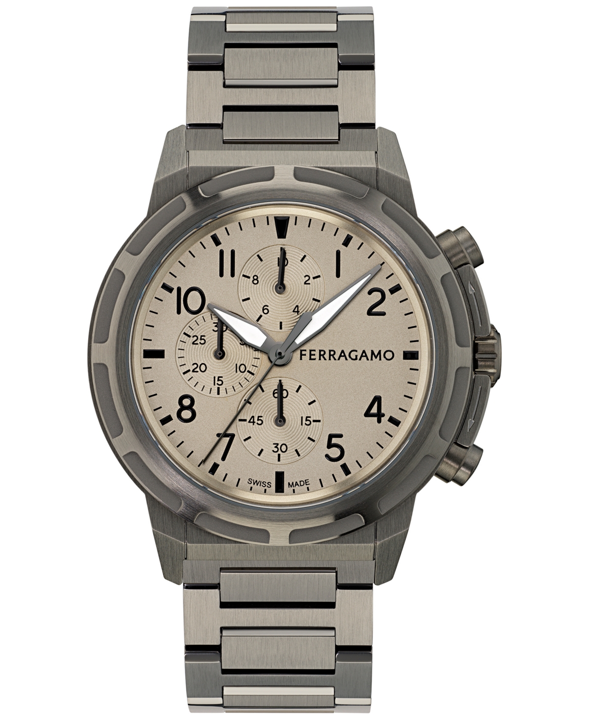 Ferragamo Men's Swiss Chronograph Sport Gunmetal Ion Plated Bracelet Watch 44mm