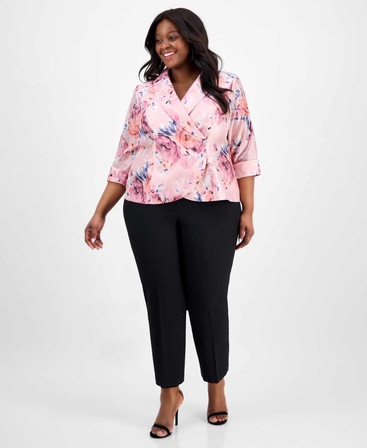 Alex Evenings Plus Size Printed 3/4-sleeve Top In Blush Multi