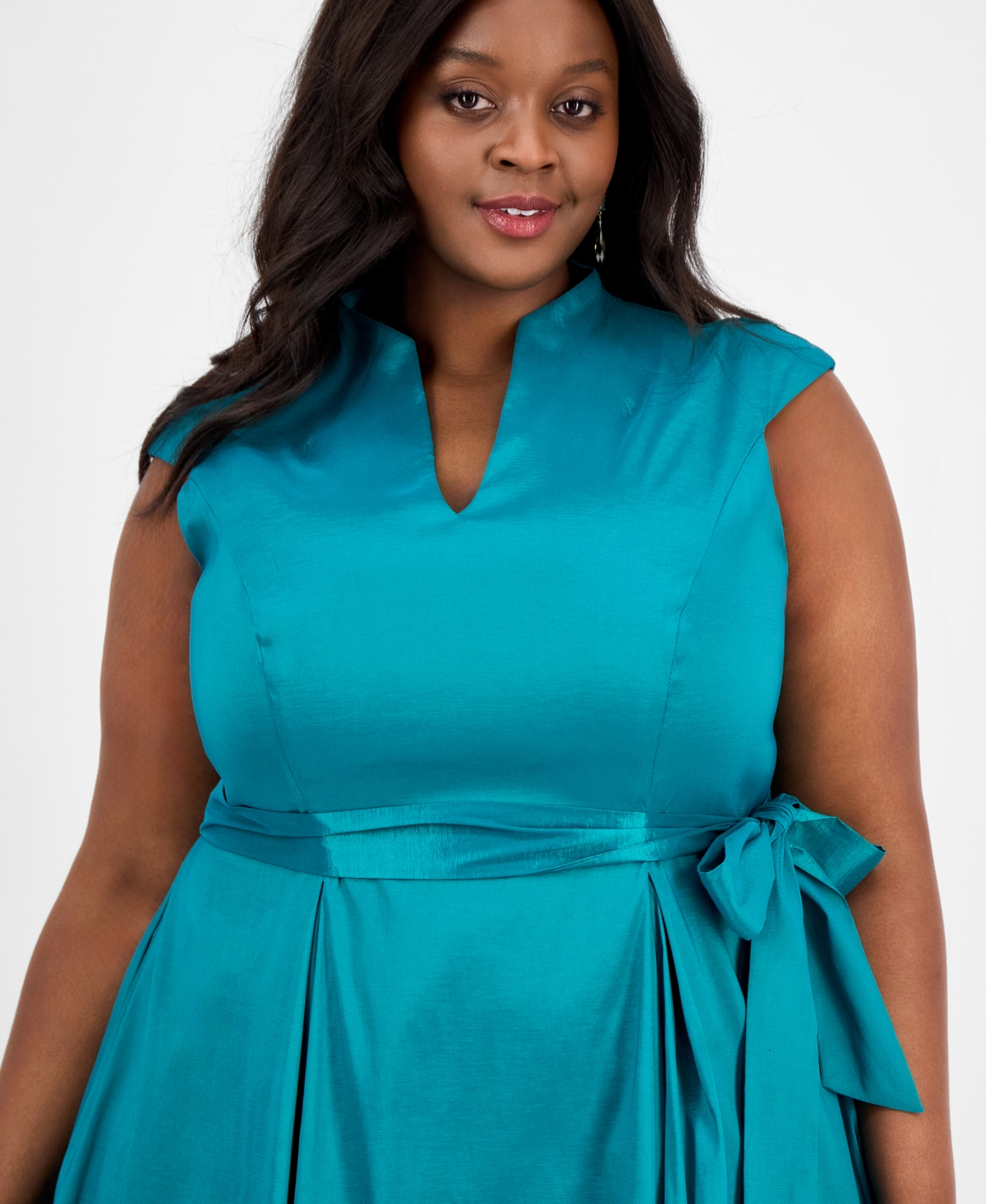Shop Alex Evenings Plus Size V-neck Sleeveless Taffeta Dress In Hot Teal