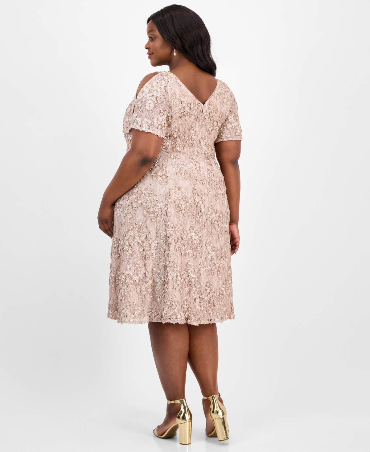 Alex Evenings Plus Size V-neck A-line Sequin Dress In Buff