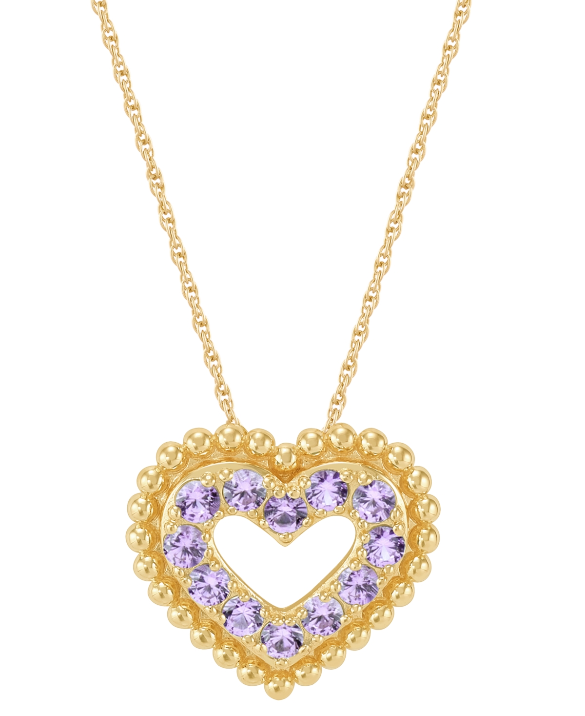 Macy's Amethyst (3/4 Ct. T.w.) Heart Pendant Necklace In 14k Gold Over Sterling Silver, 16" + 2" Extender (