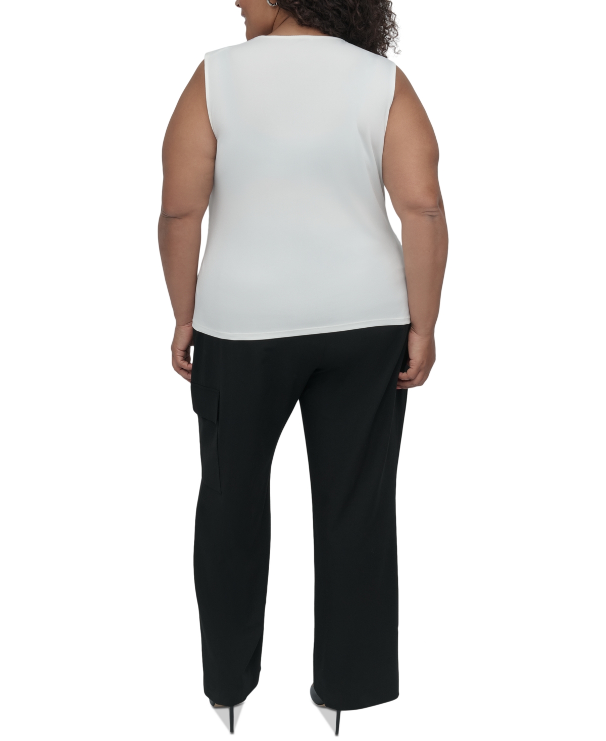 Dkny Plus Size Gathered Zip-shoulder Sleeveless Blouse In Ivory