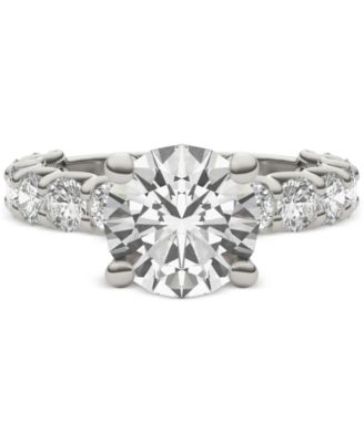 Moissanite Solitaire & Trellis-Set Side Stone Ring (3-3/4 ct. t.w.) in 14k White Gold