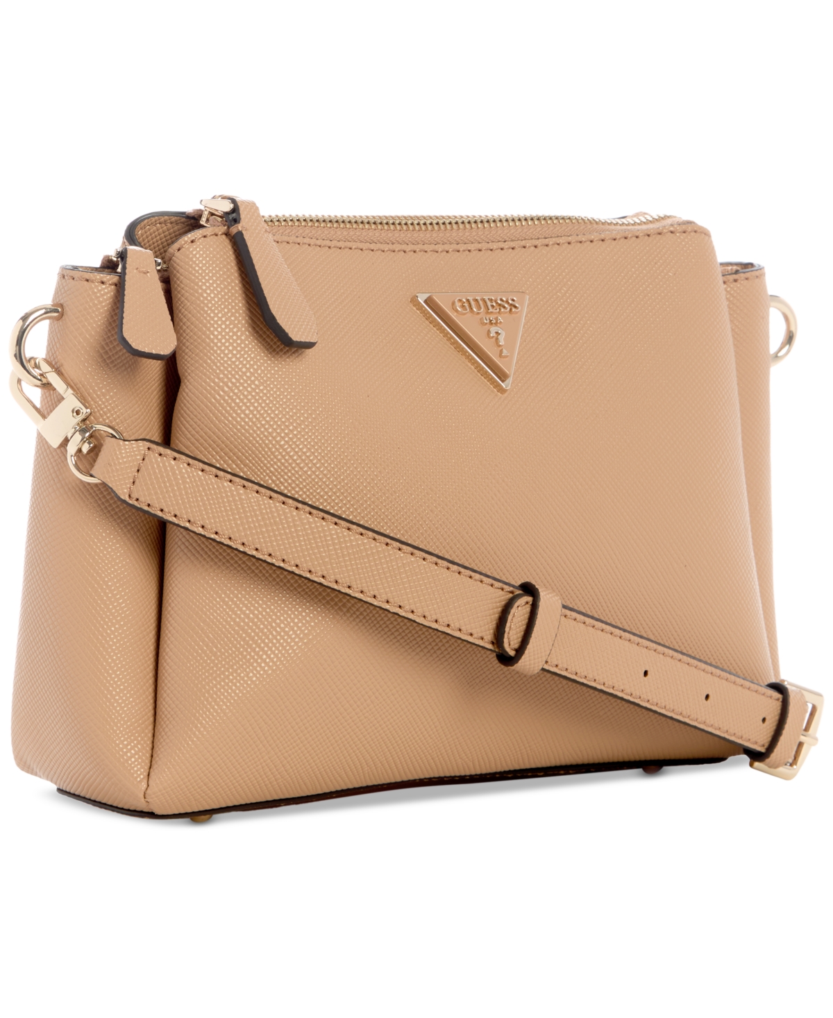 Shop Guess Noelle Triple Compartment Crossbody In Beige