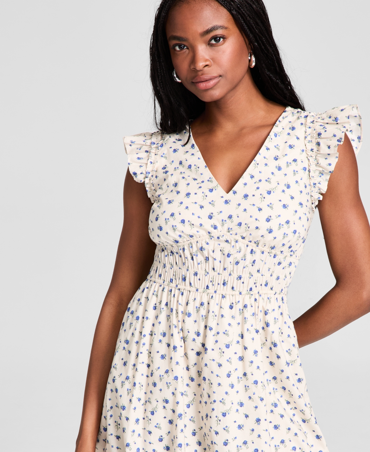 And Now This Women's Floral Cotton Bubble-hem Mini Dress, Exclusively At Macy's In White Floral