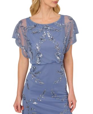 Papell Studio Women's Beaded Flutter-Sleeve Blouson Gown