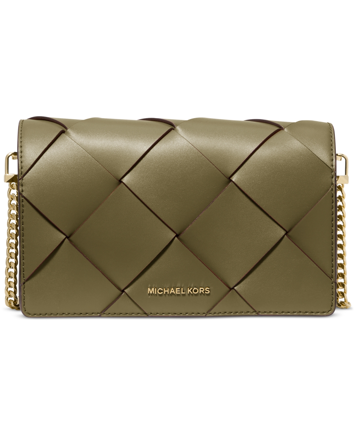 Michael Kors Michael  Jet Set Small Flap Chain Leather Crossbody In Safari Green