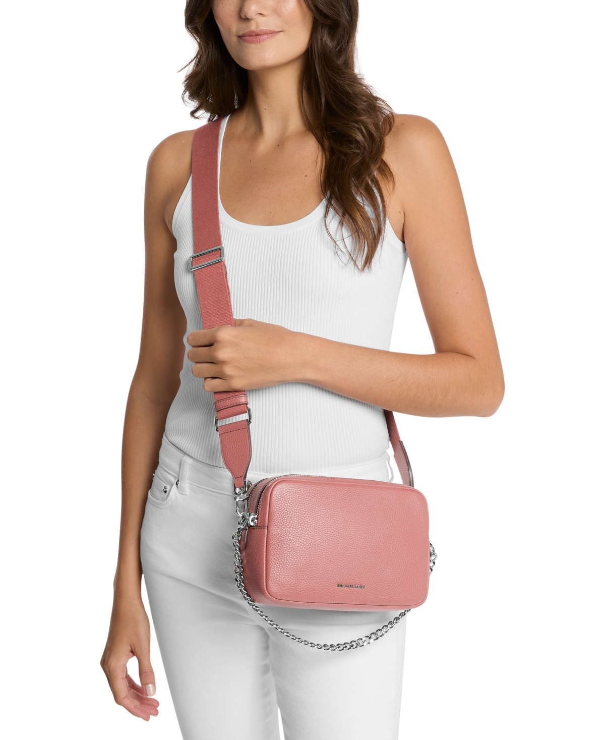 Michael Kors Michael  Bryant Medium Leather Double Zip Chain Camera Crossbody In Green