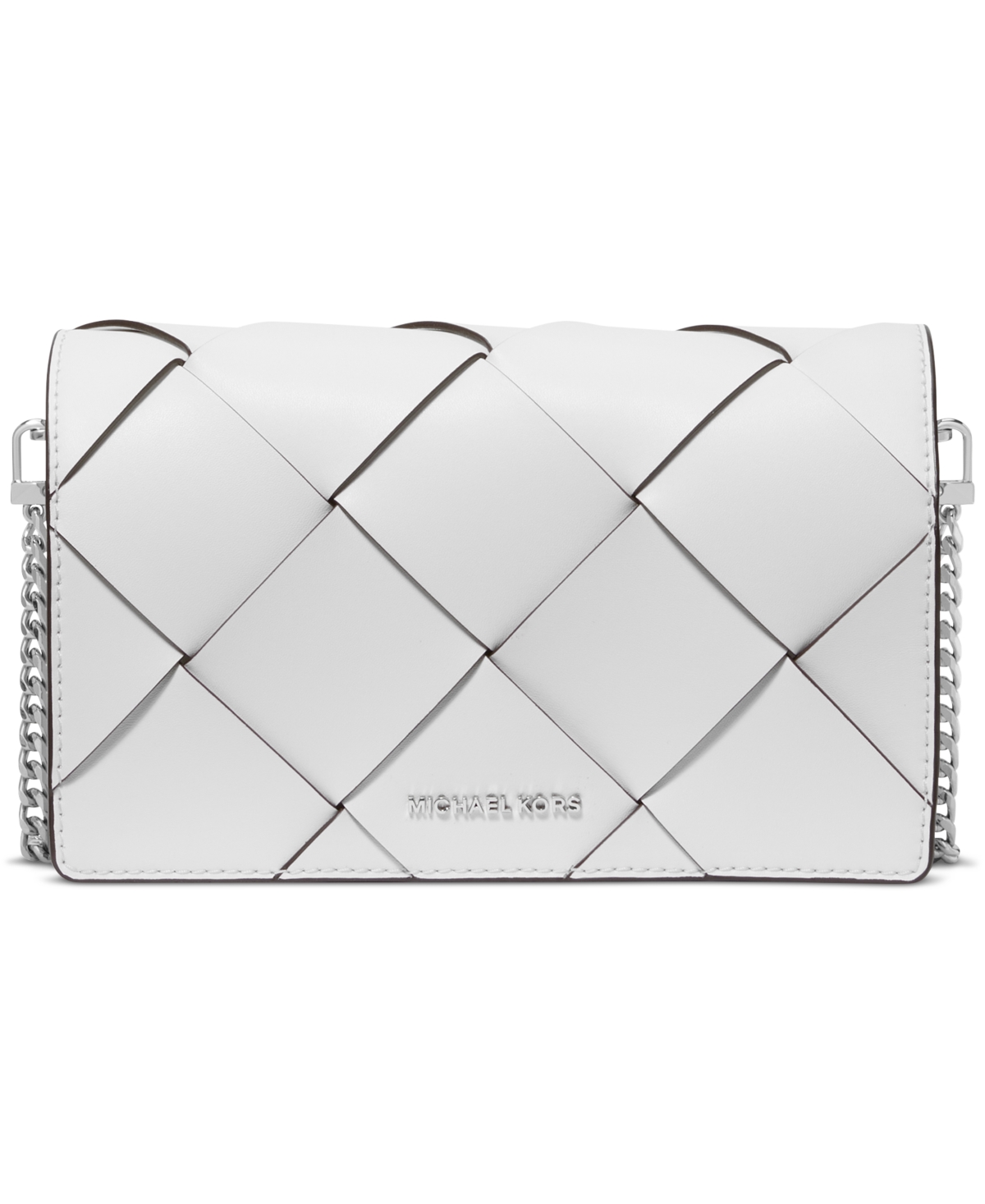 Michael Kors Michael  Jet Set Small Flap Chain Leather Crossbody In Optic White
