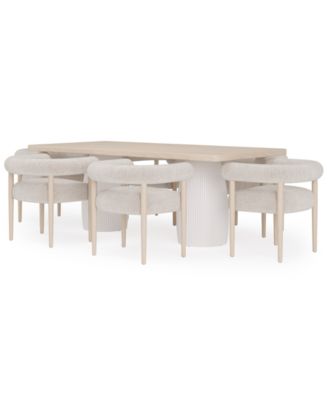 Lunare 7-Pc. Dining Set (Rectangular Table & 6 Rolled Back Chairs)