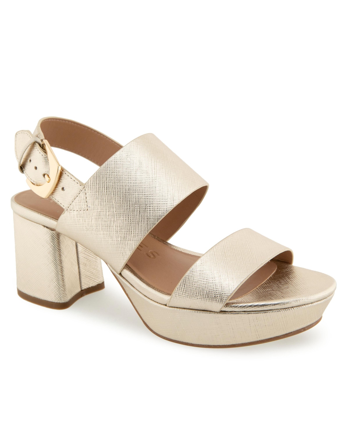 Aerosoles Camilia Platform Sandal In Gold Metallic Textured Faux Leather