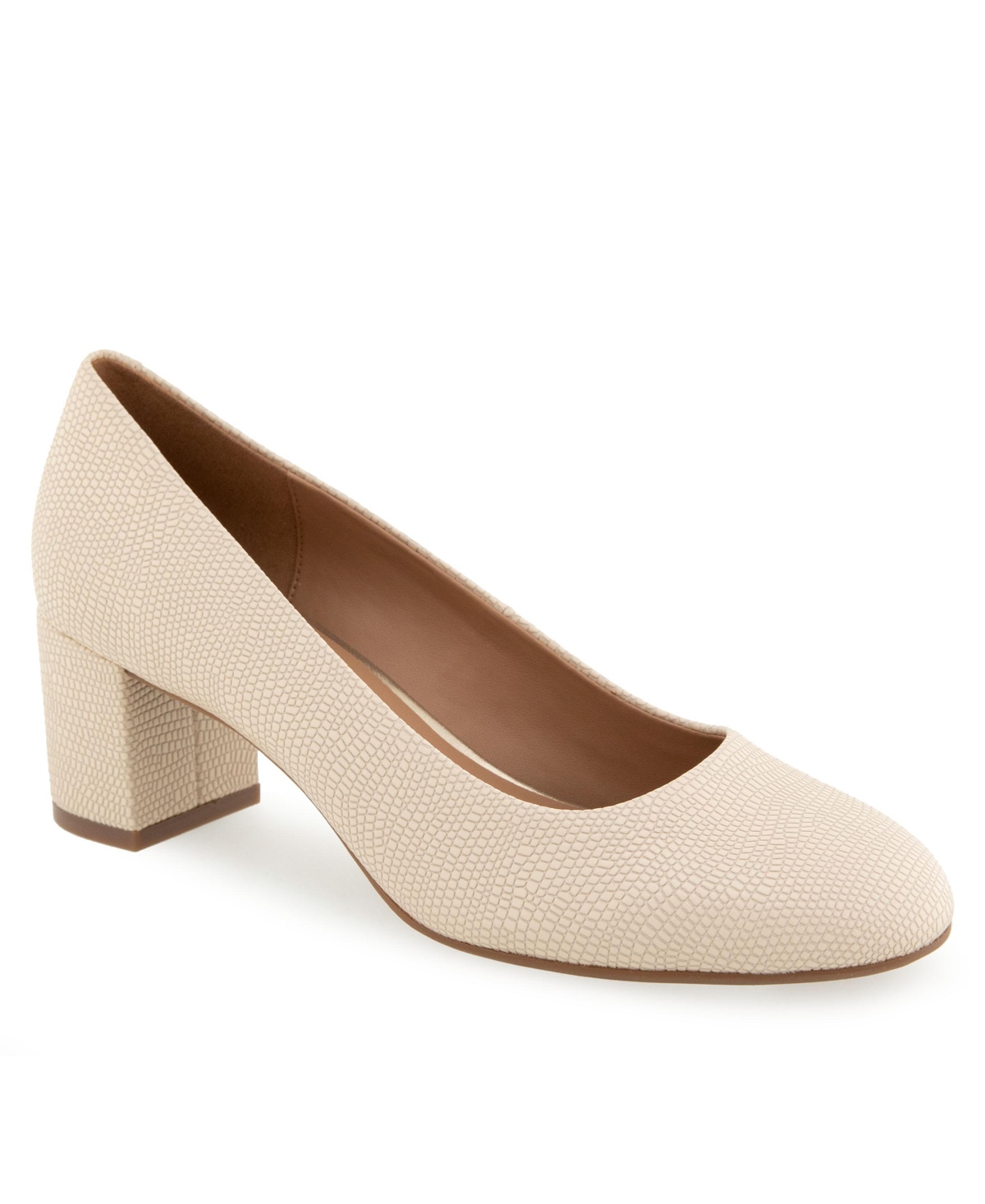 Shop Aerosoles Women's Ebel Round Toe Pump Heels In Light Stone Lizard Embossed Faux Leather