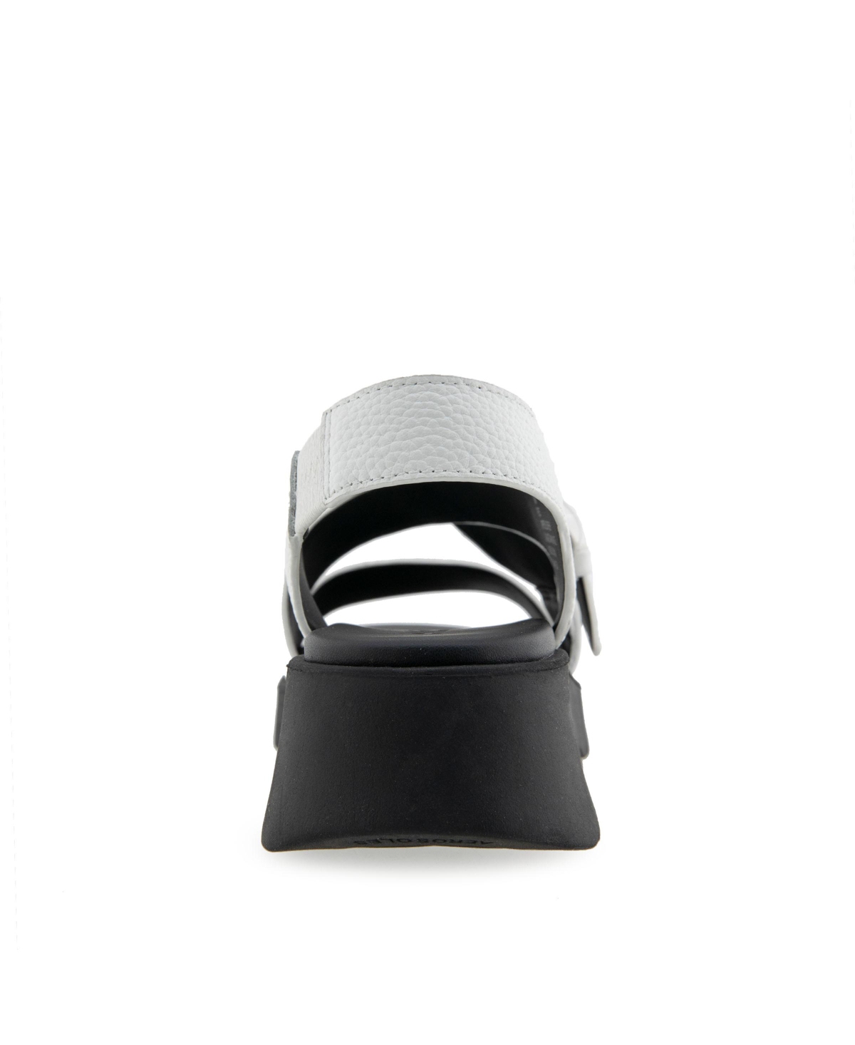 Shop Aerosoles Women's Fez Round Toe Flatform Sandals In Bright White Pebbled Leather