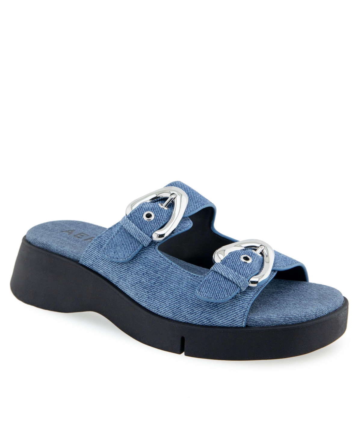 Shop Aerosoles Women's Faith Round Toe Flatform Sandals In Blue Denim Suede