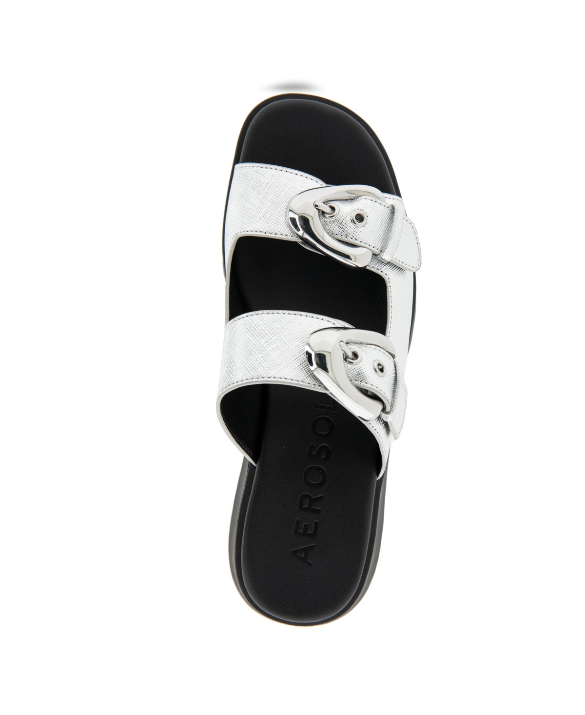 Shop Aerosoles Women's Faith Round Toe Flatform Sandals In Silver Metallic Textured Faux Leather