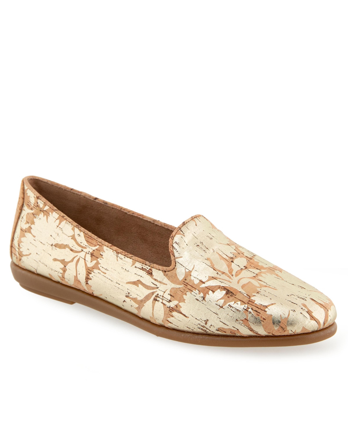 Shop Aerosoles Women's Betunia Almond Toe Loafer Flats In Natural,gold Metallic