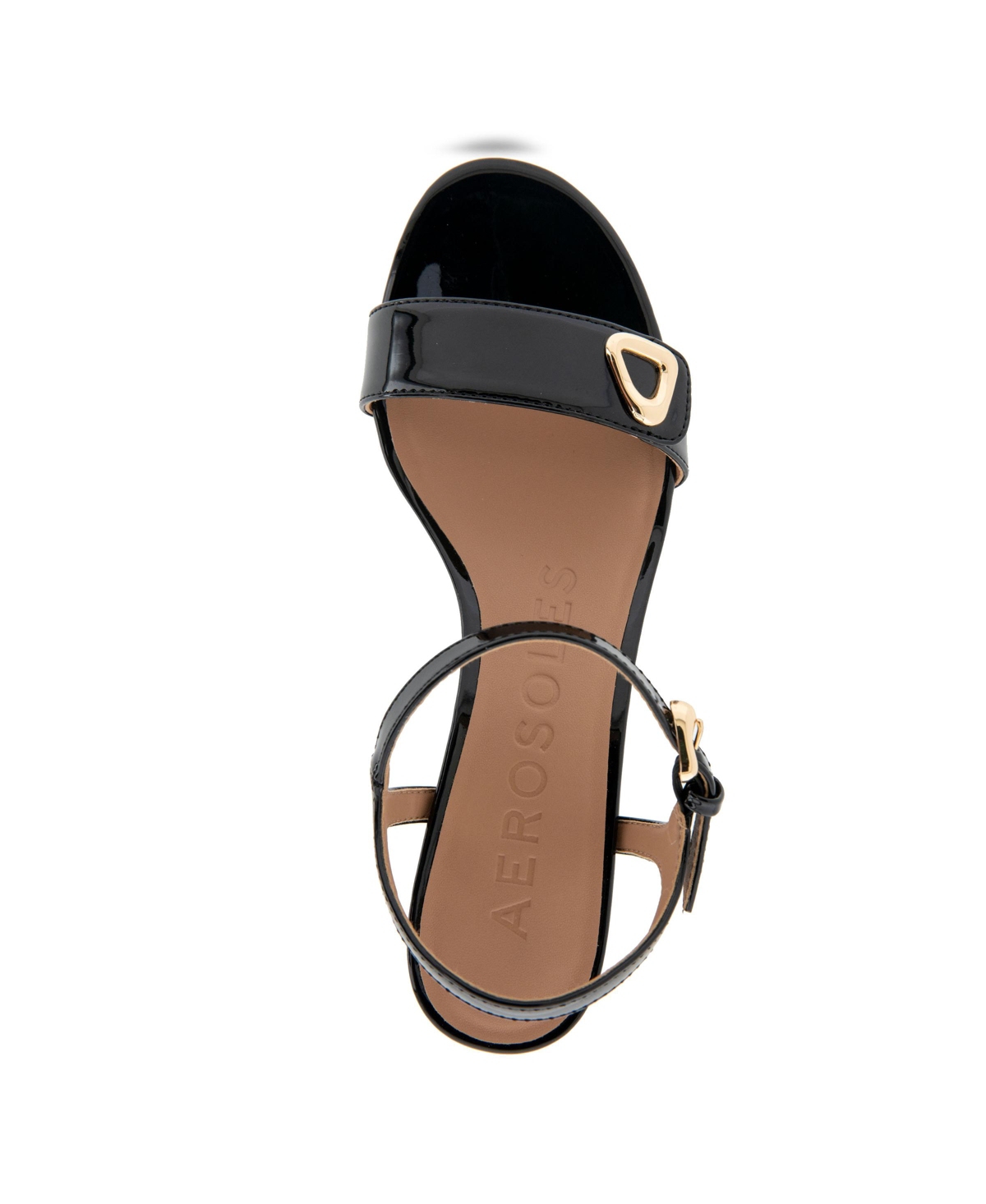 Aerosoles Women's Cairo Round Toe Dress Sandals In Black Patent Faux Leather
