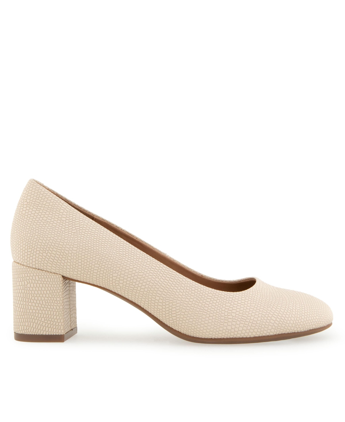 Shop Aerosoles Women's Ebel Round Toe Pump Heels In Light Stone Lizard Embossed Faux Leather