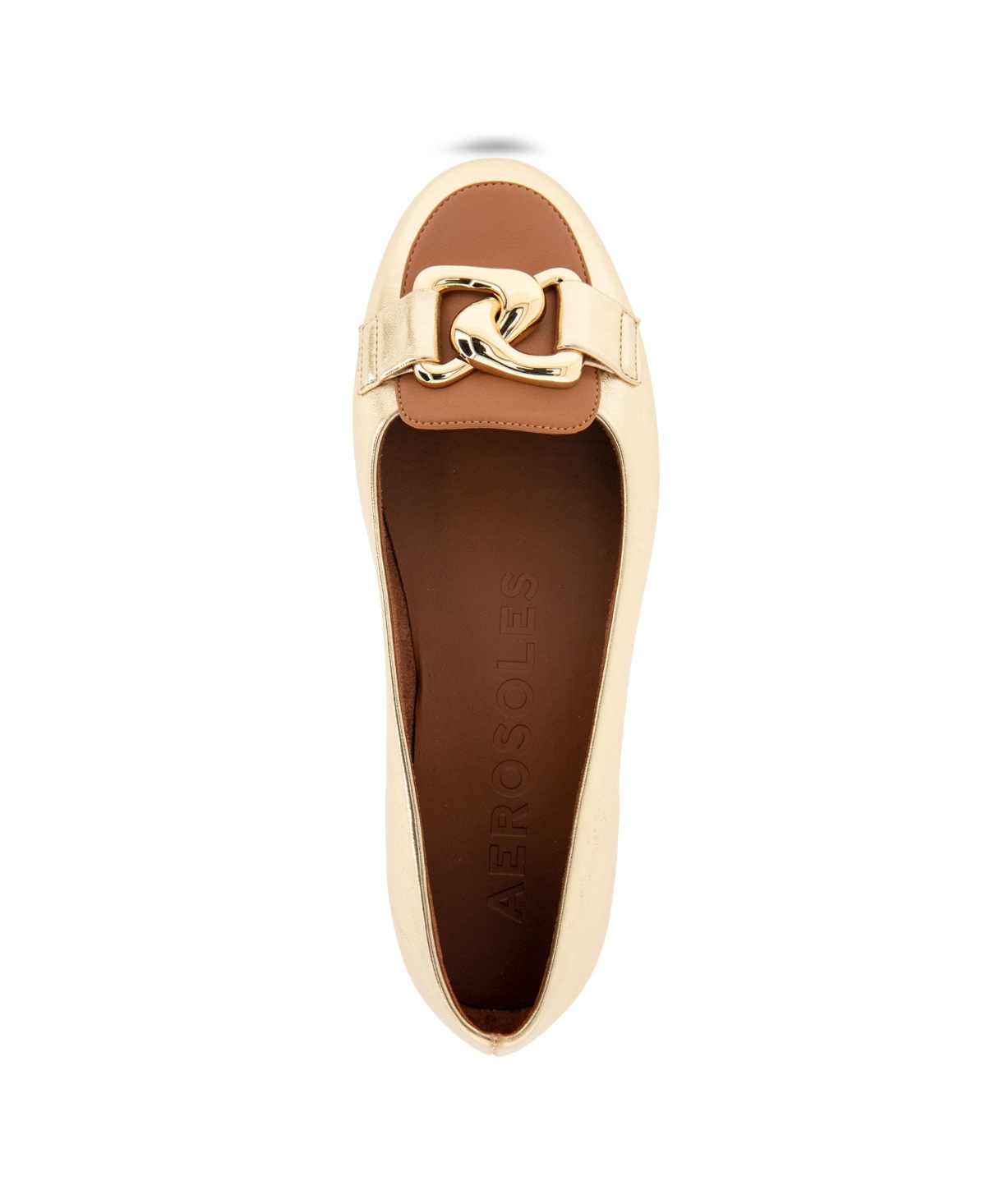 Shop Aerosoles Women's Bell Almond Toe Ballet Flats In Gold,tan Faux Leather