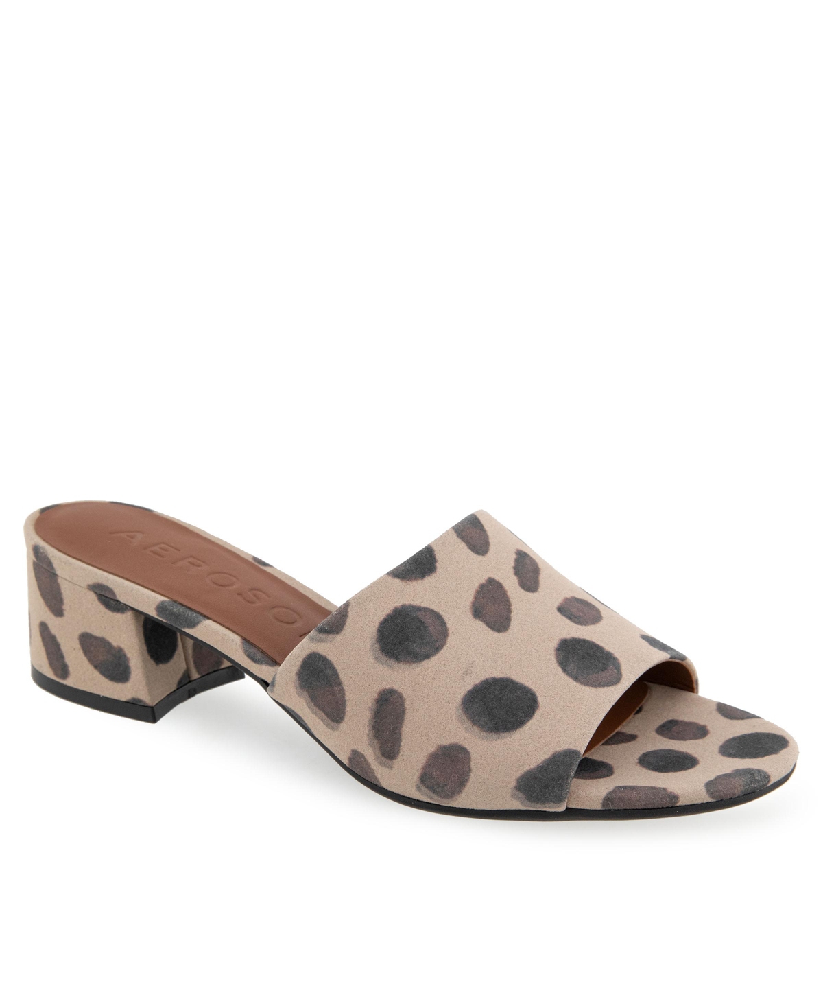 Shop Aerosoles Women's Como Round Toe Slide Sandals In Natural,brown Spotted Faux Suede