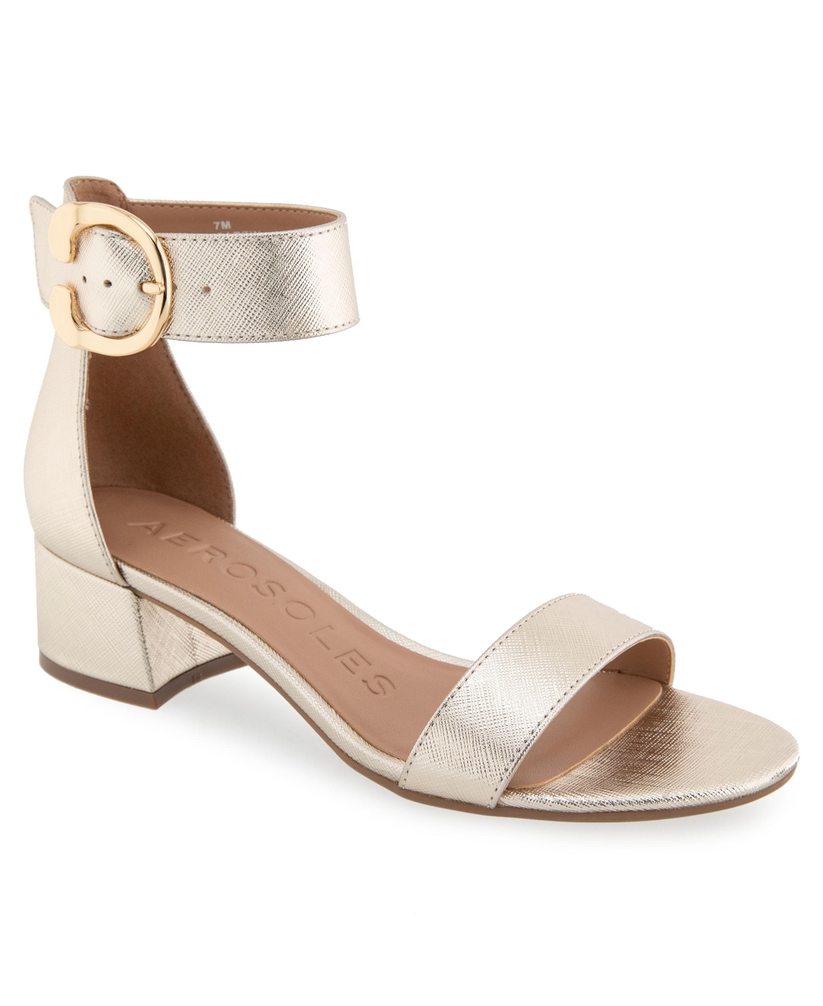 Shop Aerosoles Women's Carew Round Toe Dress Sandals In Gold Metallic Textured Faux Leather