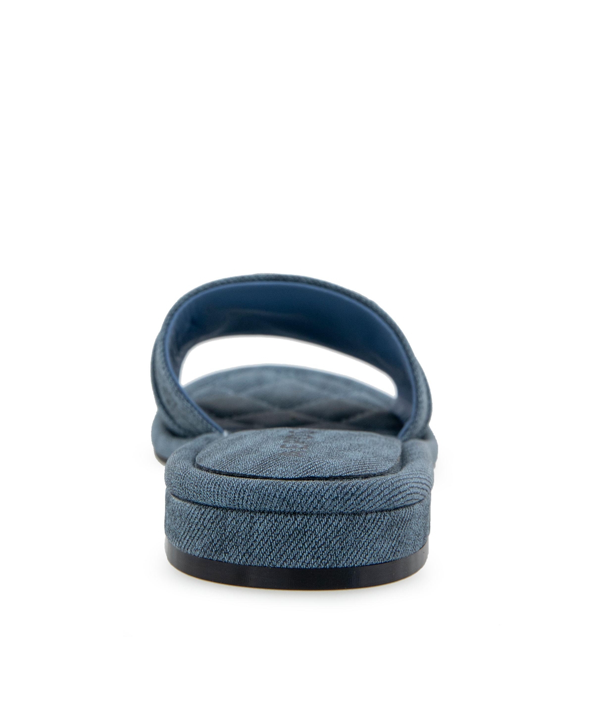 Shop Aerosoles Women's Big Charm Slide Open Toe Sandals In Blue Jean Faux Leather
