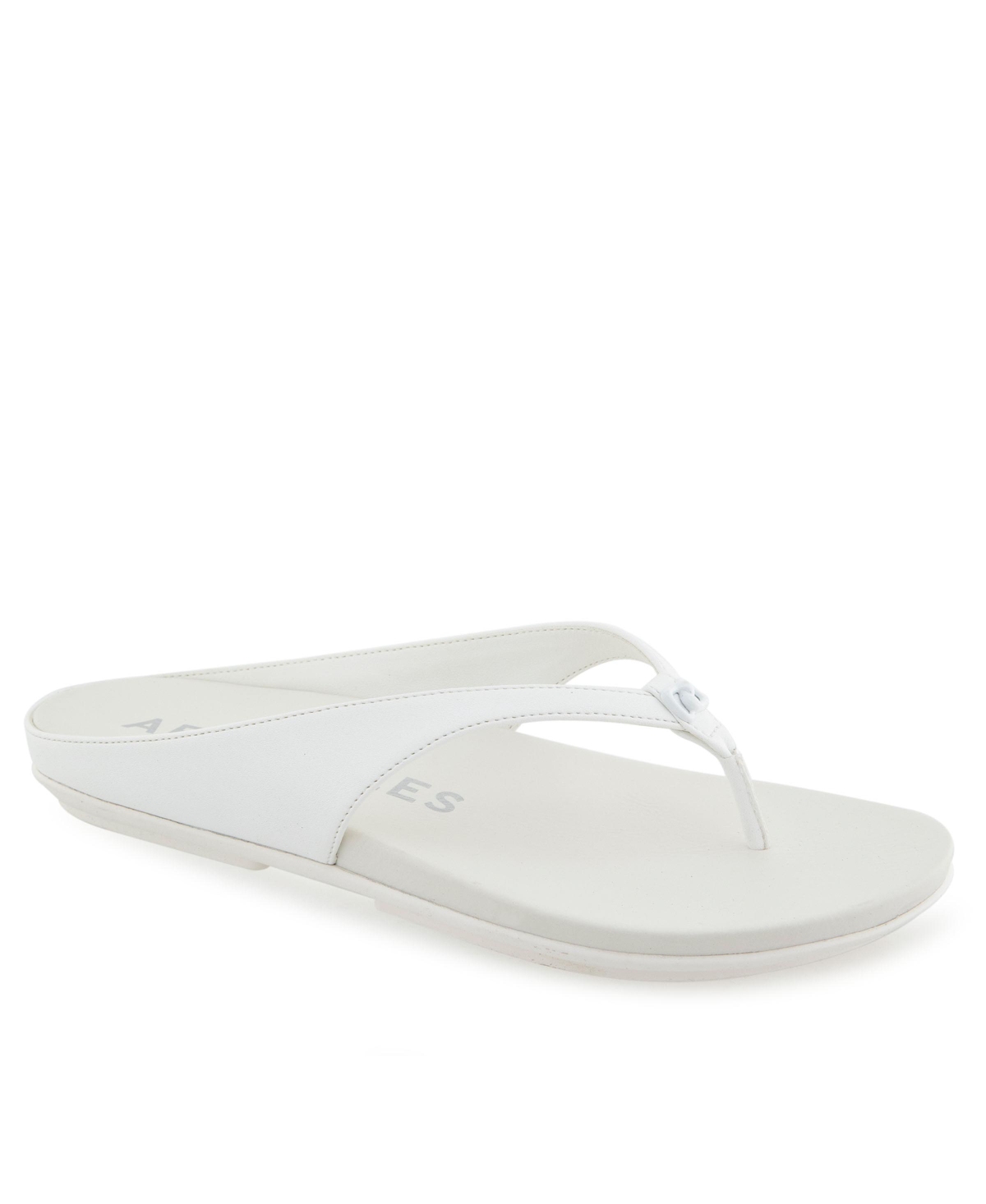 Shop Aerosoles Women's Fisher Round Toe Thong Sandals In White Faux Leather