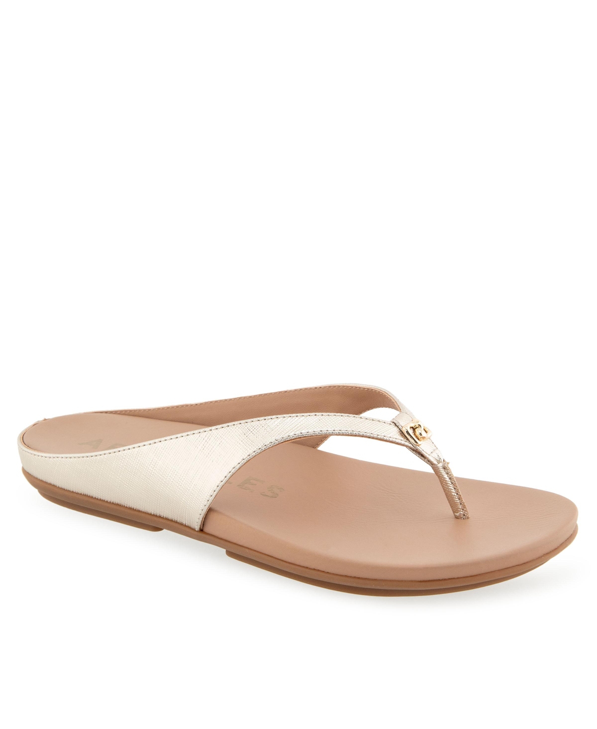Shop Aerosoles Women's Fisher Round Toe Thong Sandals In Gold Metallic Textured Faux Leather