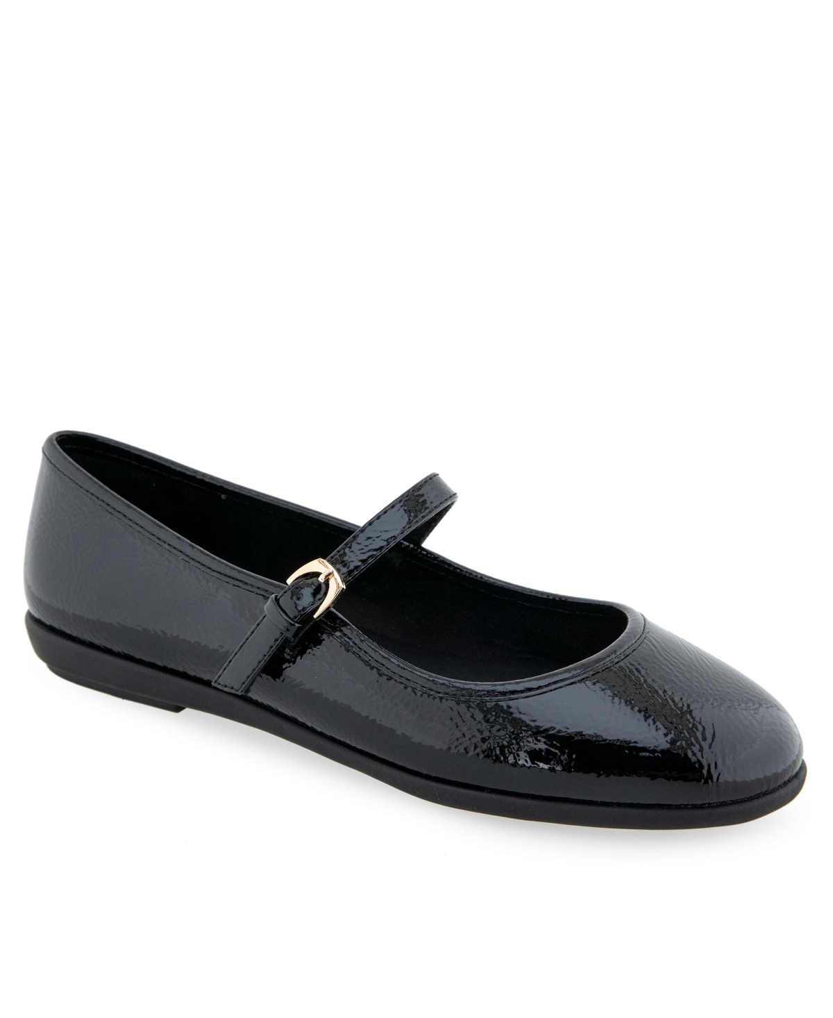 Shop Aerosoles Women's Baylee Round Toe Mary Jane Flats In Black Patent Faux Leather