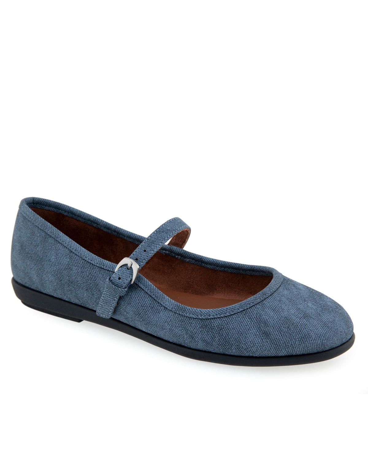 Shop Aerosoles Women's Baylee Round Toe Mary Jane Flats In Denim Faux Leather