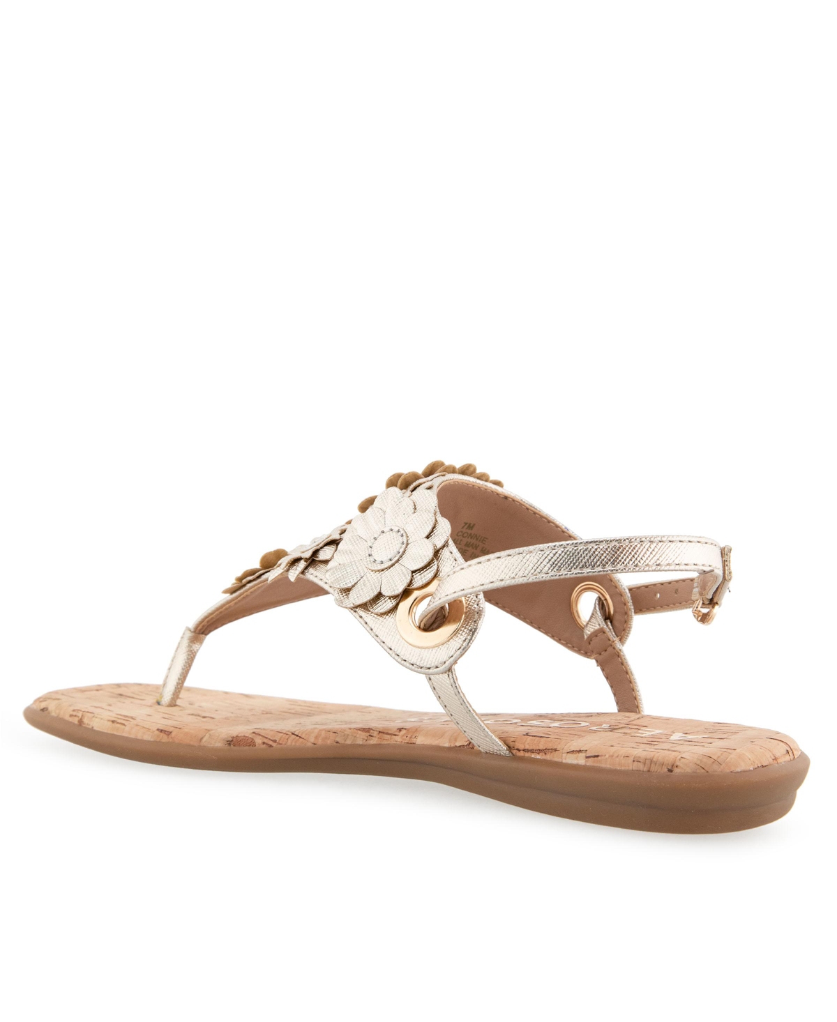 Shop Aerosoles Women's Connie Round Toe Flat Sandals In Gold Metallic Textured Faux Leather