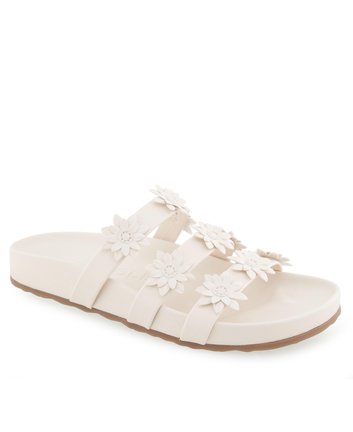 Shop Aerosoles Women's Leflor Round Toe Flatform Sandals In Eggnog Faux Leather