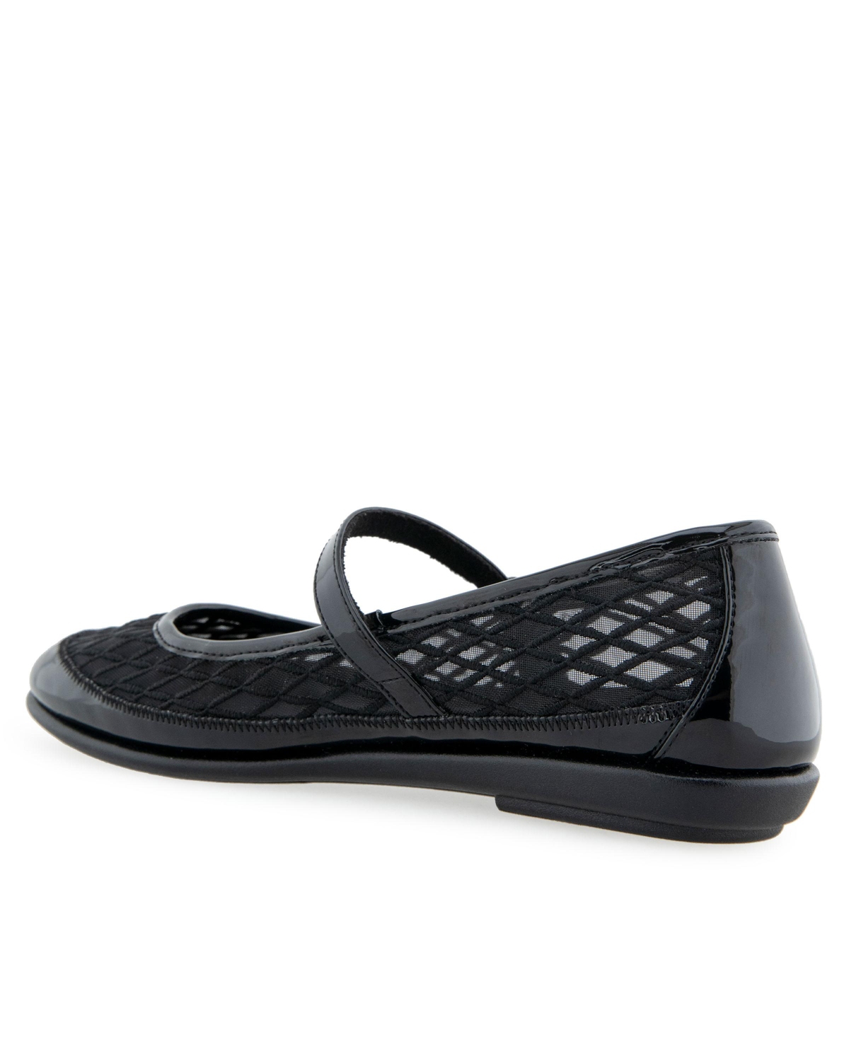 Shop Aerosoles Women's Baylee Round Toe Mary Jane Flats In Black Mesh Fabric