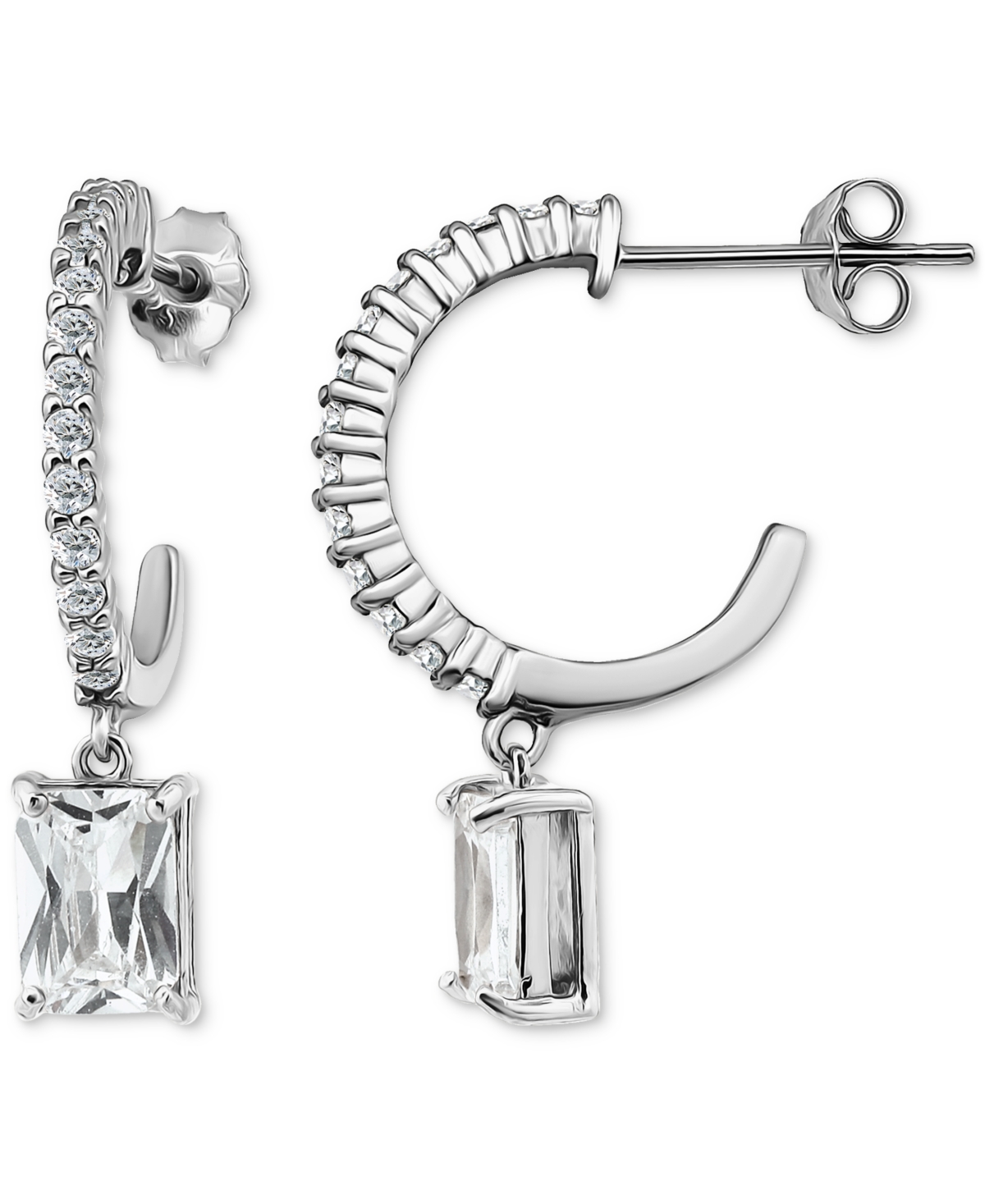 Giani Bernini Cubic Zirconia Charm Hoop Earrings (3-5/8 Ct. T.w.) In 18k Gold-plated Sterling Silver, Exclusively In Silver