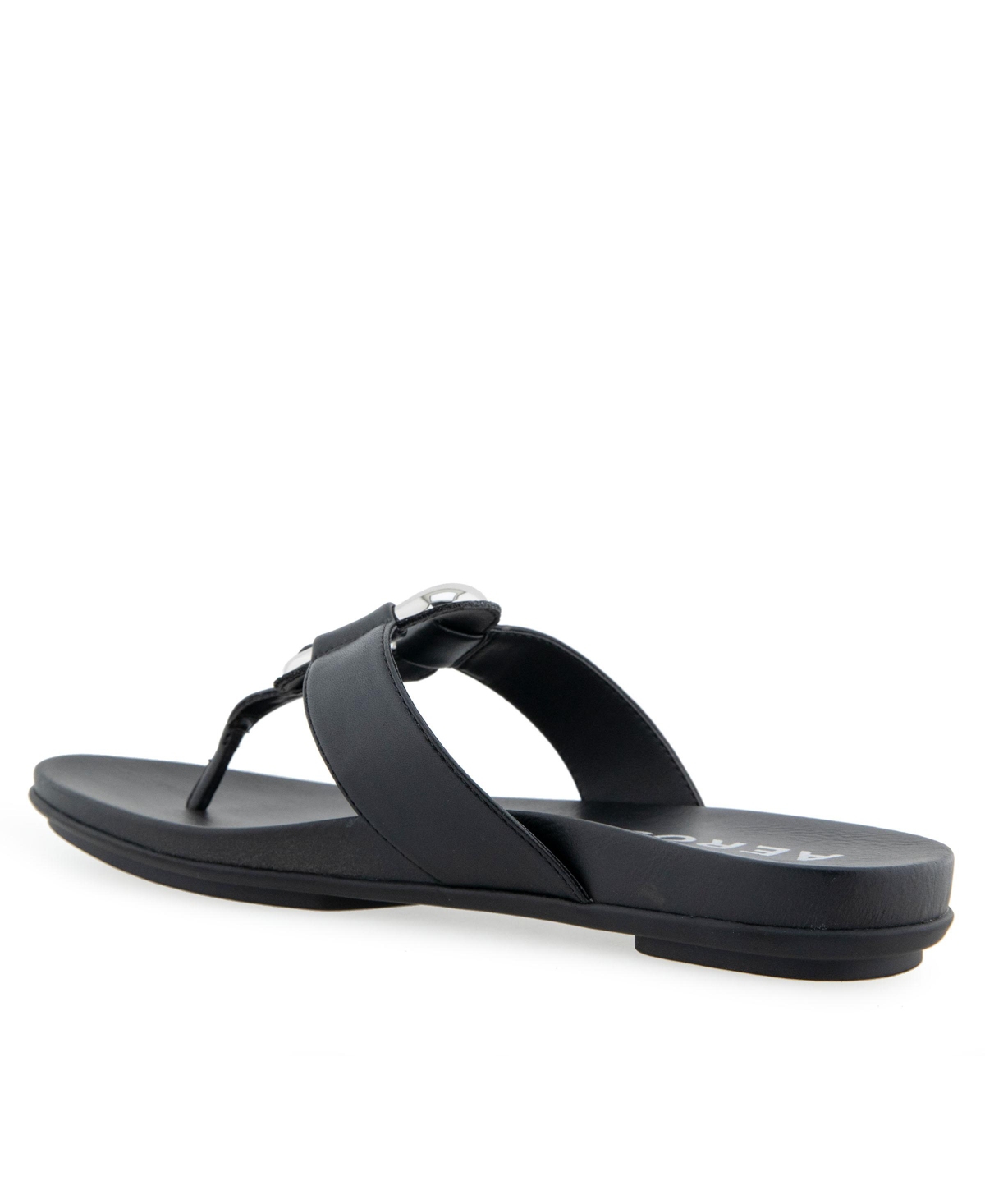 Shop Aerosoles Women's Fallon Round Toe Thong Sandals In Black Faux Leather