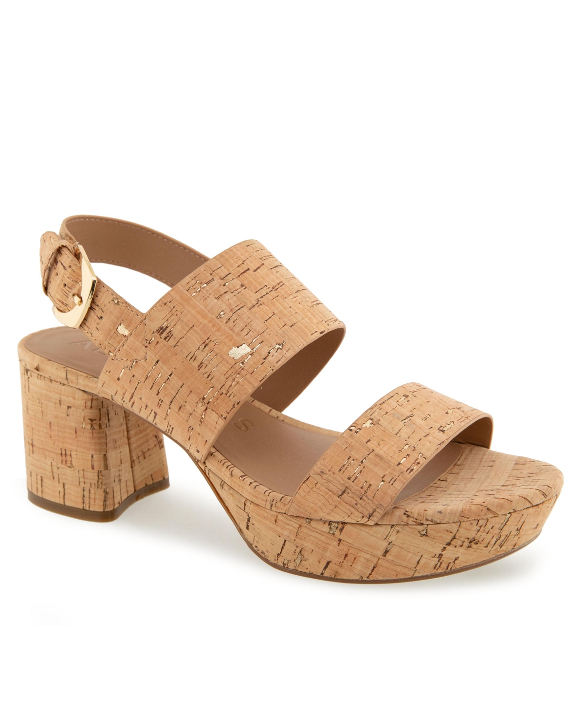 Shop Aerosoles Women's Camilia Round Toe Platform Sandals In Cork,gold Fleck