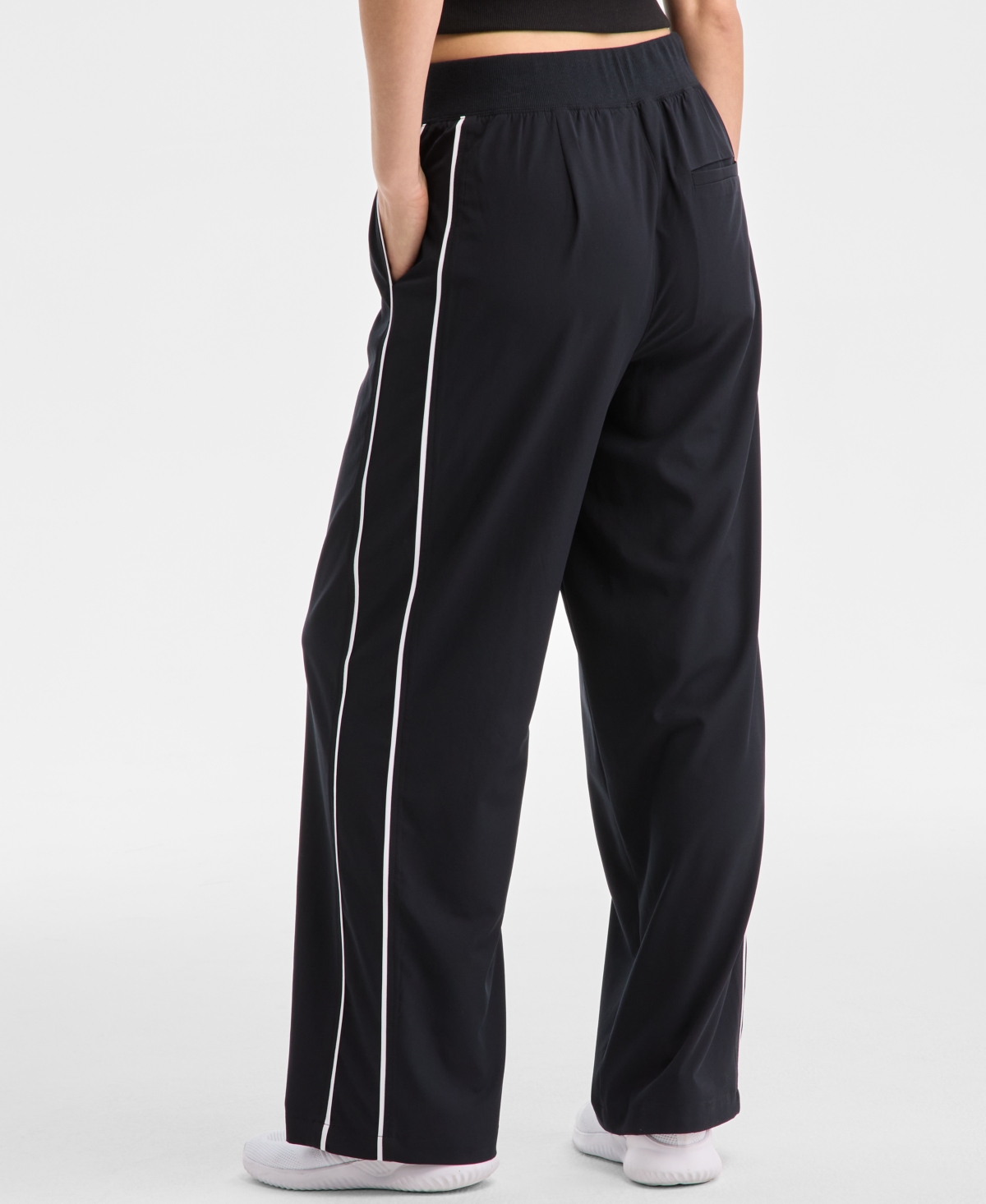 Id Ideology Ideology Women's Woven Elastic Waist Piped Pants, Exclusively At Macy's In Deep Black