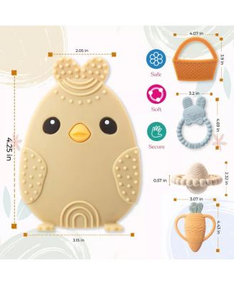 Toddler Easter Teether Set, Easter Bunny, Carrot, Chicken, Rattle Egg & Easter Basket Teething Toys Cute Easter Teethers Toys Gift Set