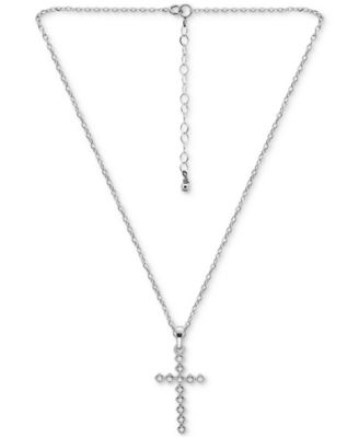 Cubic Zirconia Pave Cross Pendant Necklace (1/5 ct. t.w.) in Sterling Silver, 16" + 2" extender