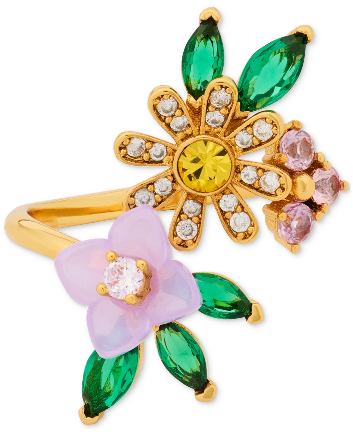Bursting Blooms Gold-Tone Multi-Stone Wrap Ring - Multi