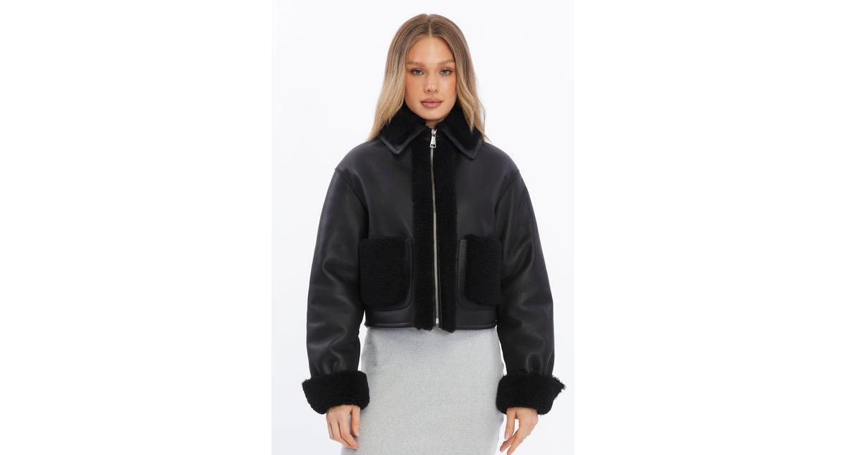 Women's Genuine Shearling Jacket - Black