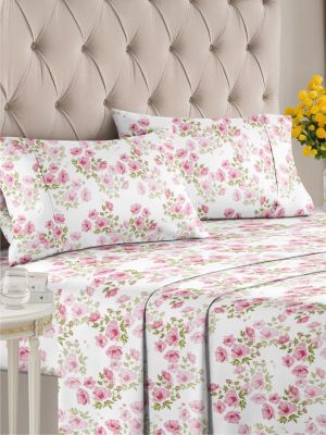 4 Piece Microfiber Floral Sheet Set - Queen
