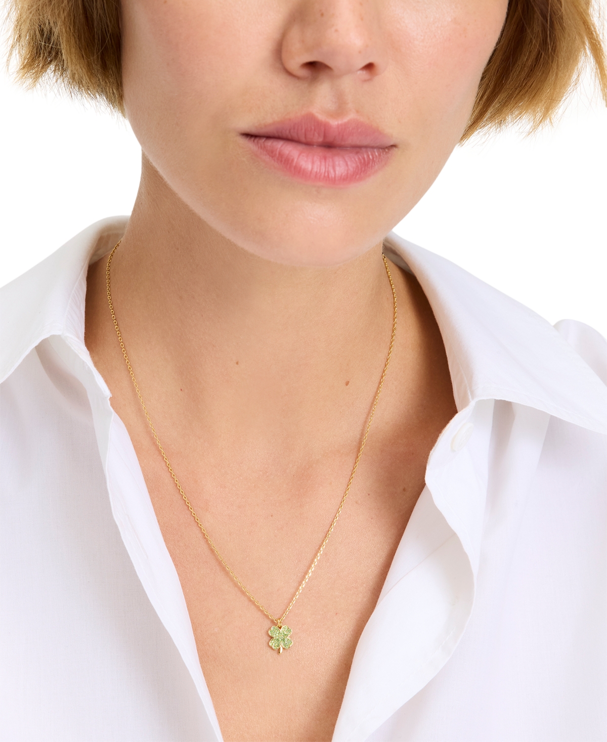 Shop Kate Spade Lucky Charm Gold-tone Pave Crystal Clover Pendant Necklace, 16" + 3" Extender In Green,gold