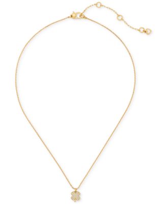 kate spade new york - Lucky Charm Gold-Tone Pav&eacute; Crystal Clover Pendant Necklace