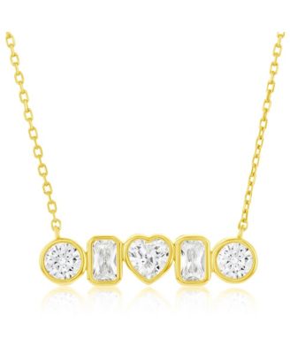 Sterling , Multi-Shaped Bezel-Set CZ Bar Necklace