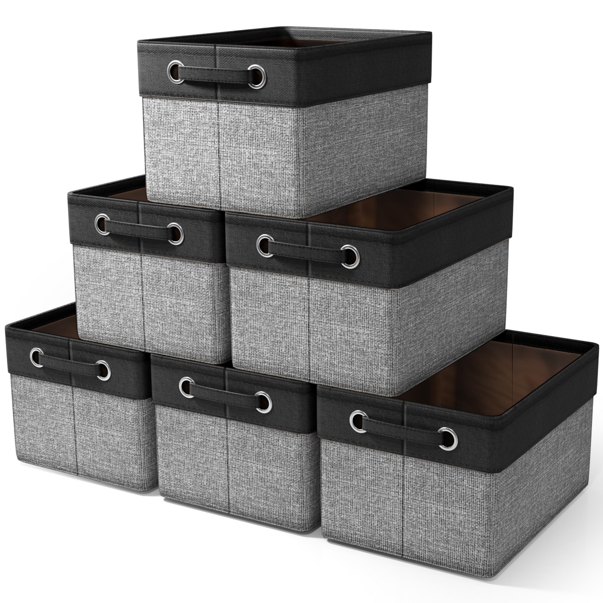 6 Pack 15 inch Collapsible Storage Bins with Handles - Perfect for Home Storage & Organization - Black