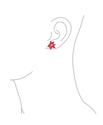 Large Statement Poinsettia Brooch Clip-On Earrings Set White Red Enamel Jewelry