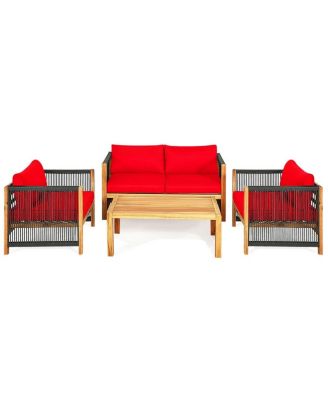 4 Pieces Acacia Wood Outdoor Patio Furniture Set with Cushions